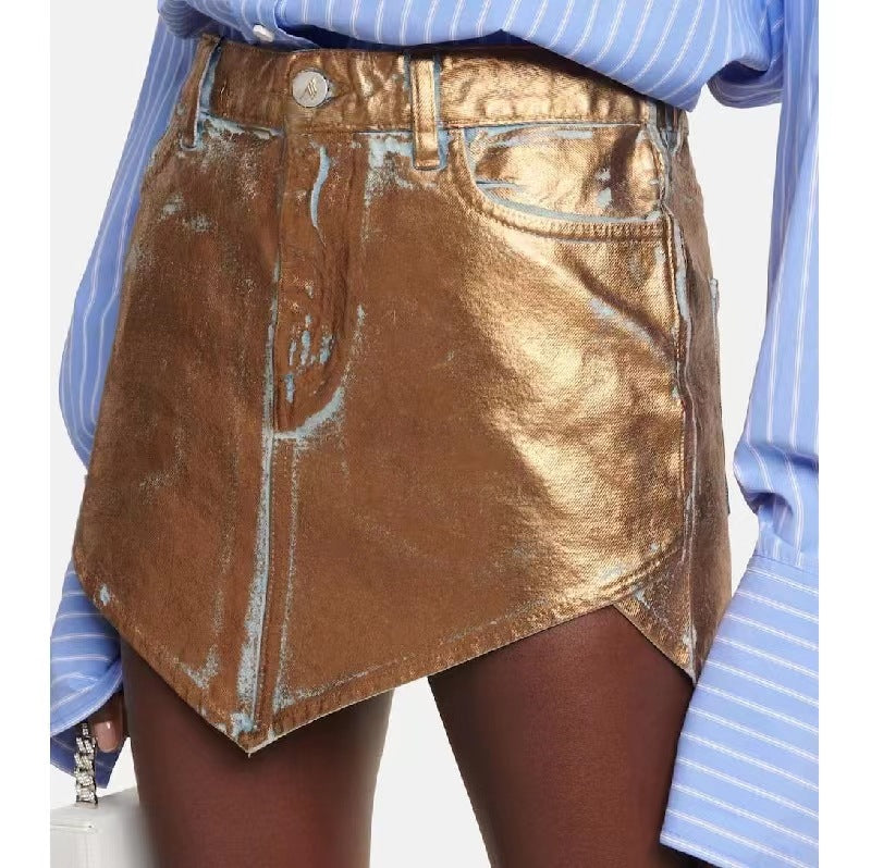 Gold Denim Skirt