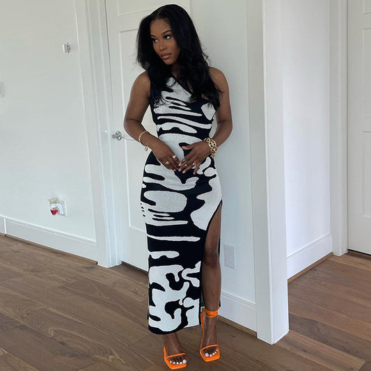 Abstract One Shoulder Dress