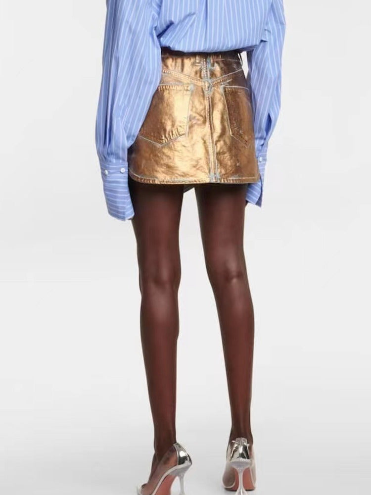Gold Denim Skirt