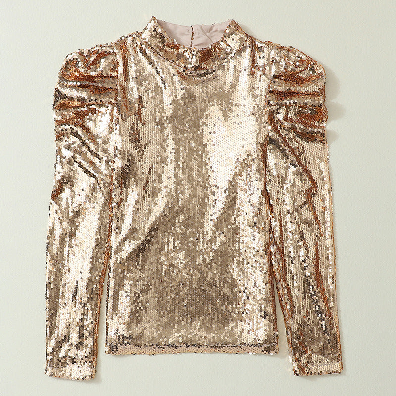 Puff Sleeve Sequined Top