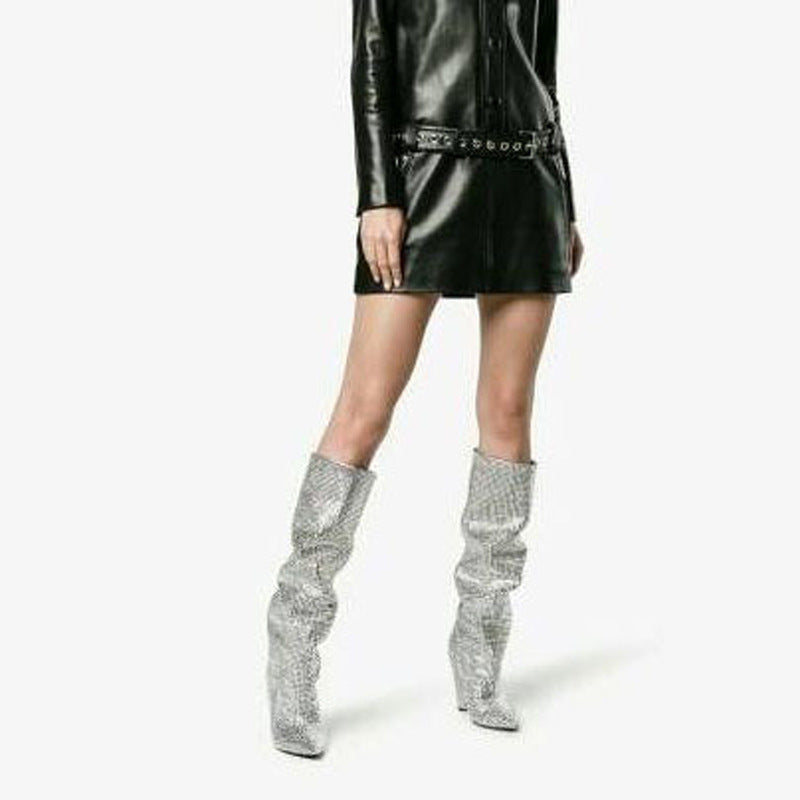 Rhinestone Knee High Boots