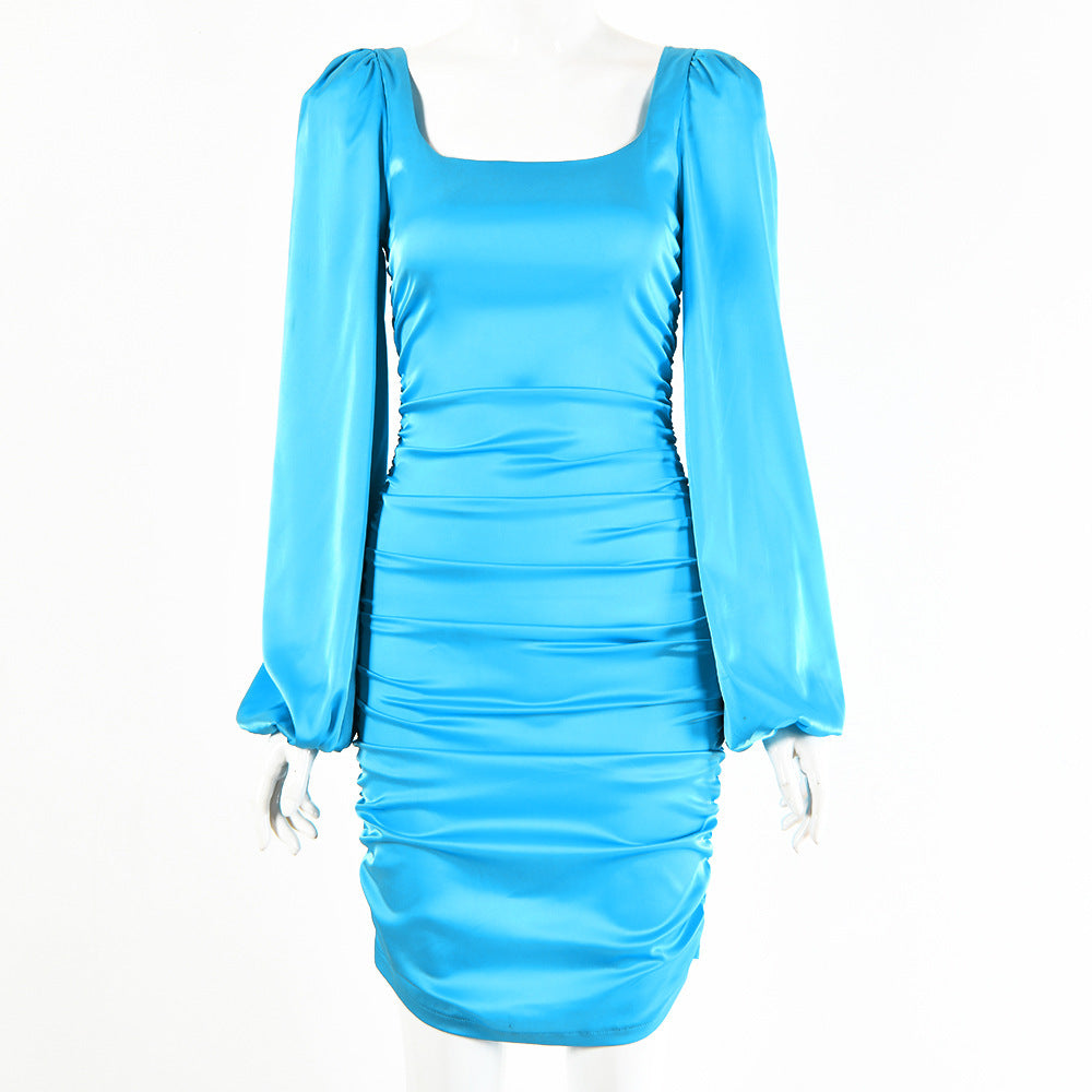 Square Neck Pleated Dress