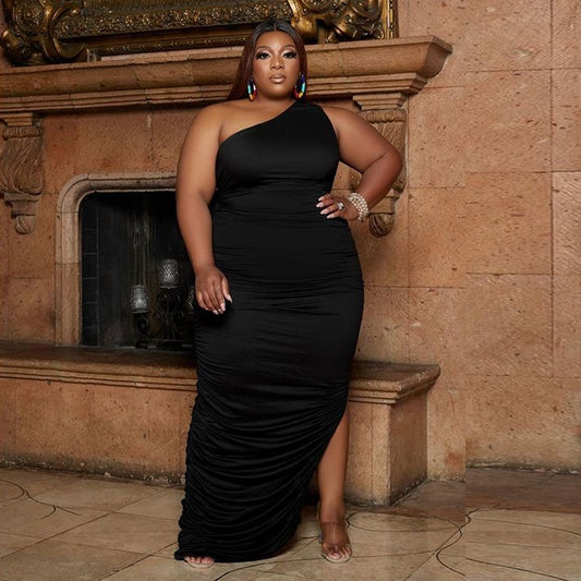 One Shoulder Pleated Dress