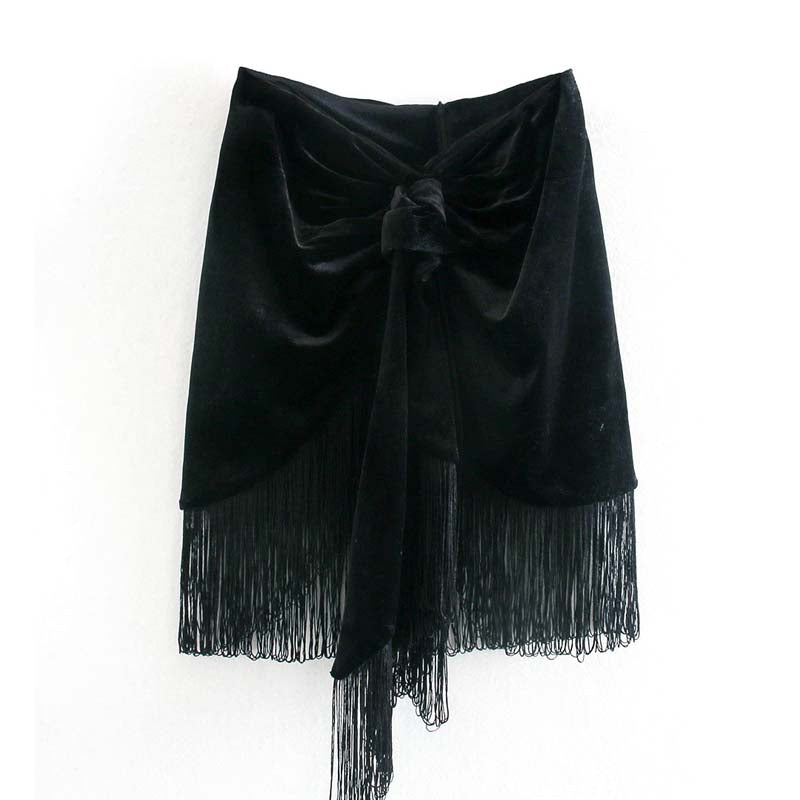 Velvet Fringed Skirt