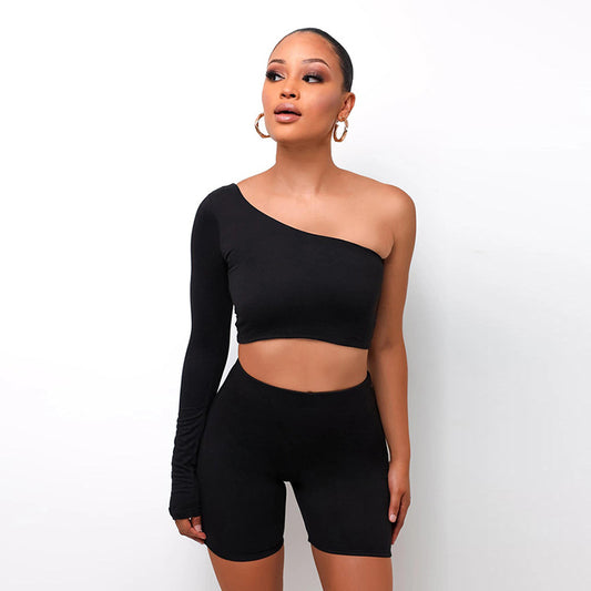 Asymmetrical Two-Piece Biker Shorts Set