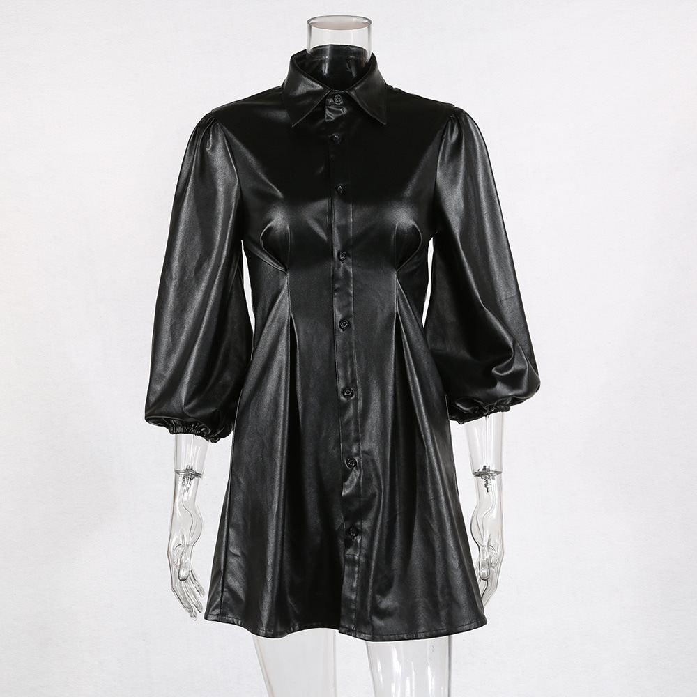 Short Sleeve Leather Dress