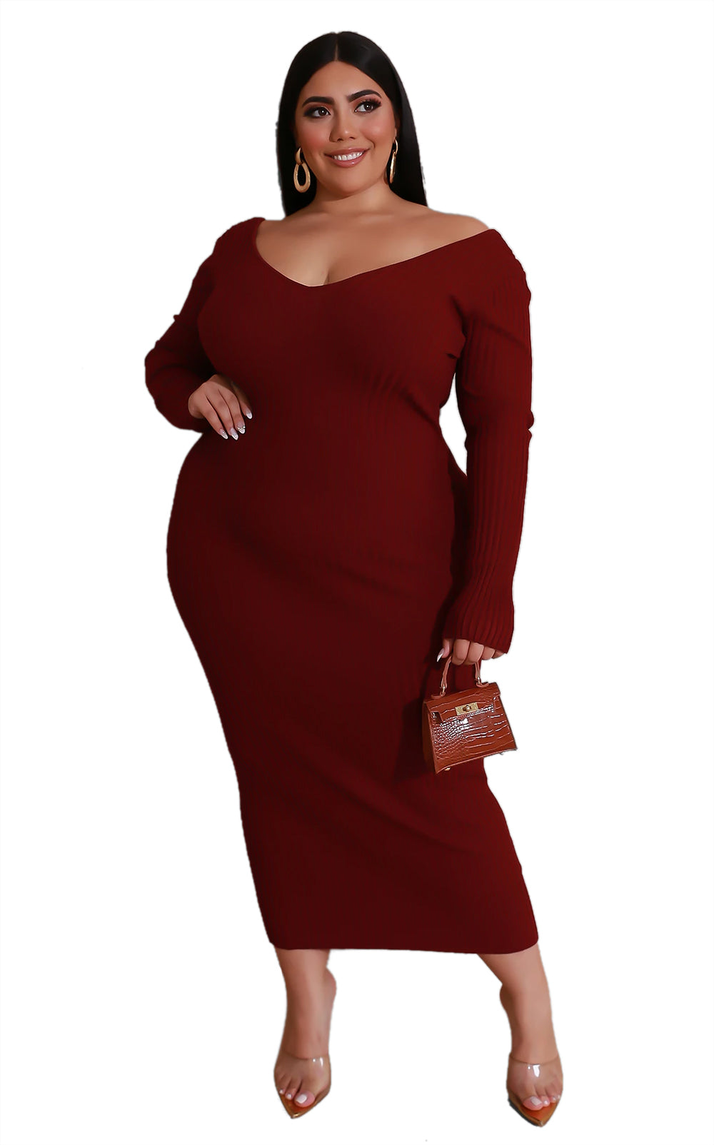 V-Neck Bodycon Maxi Dress