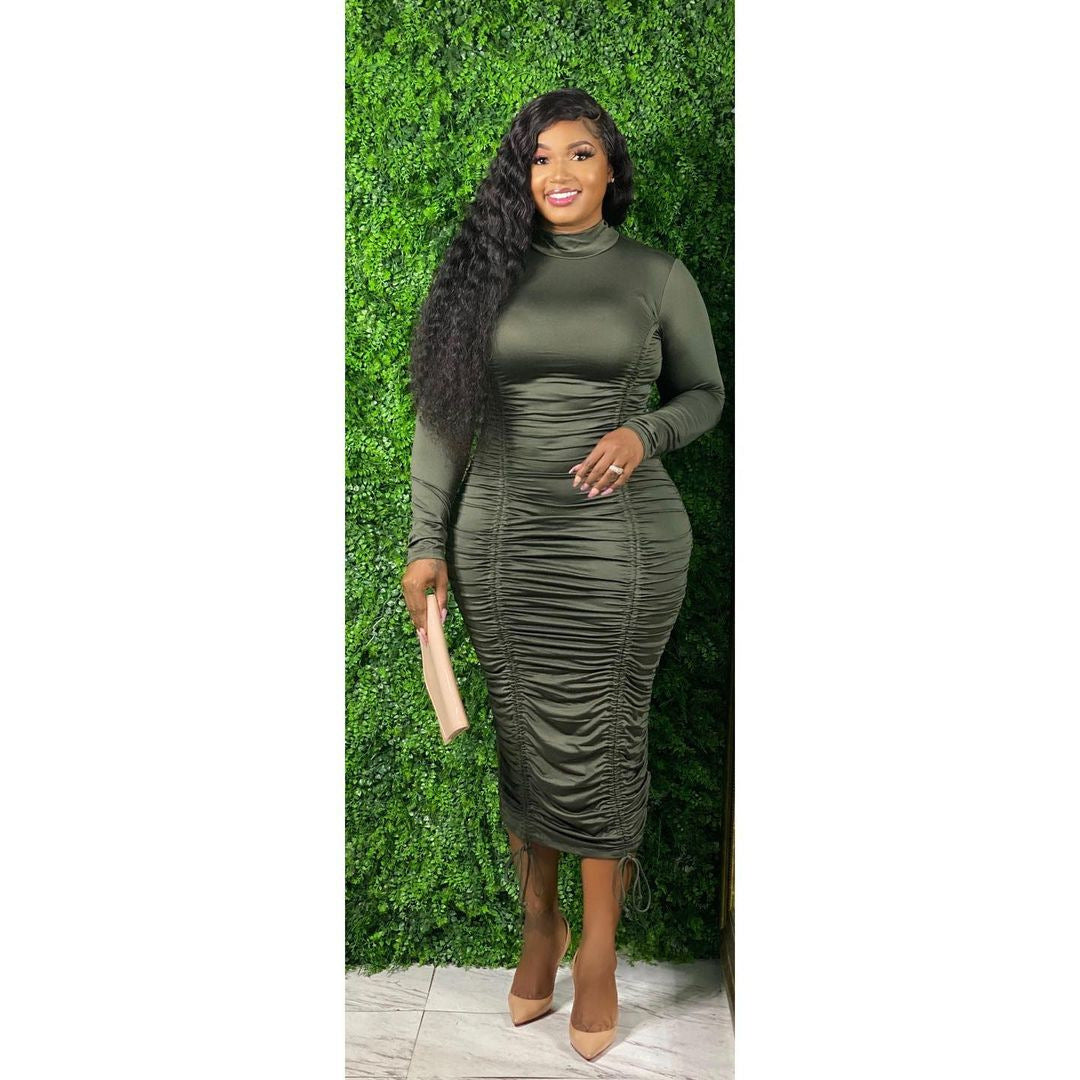 High Neck Drawstring Dress