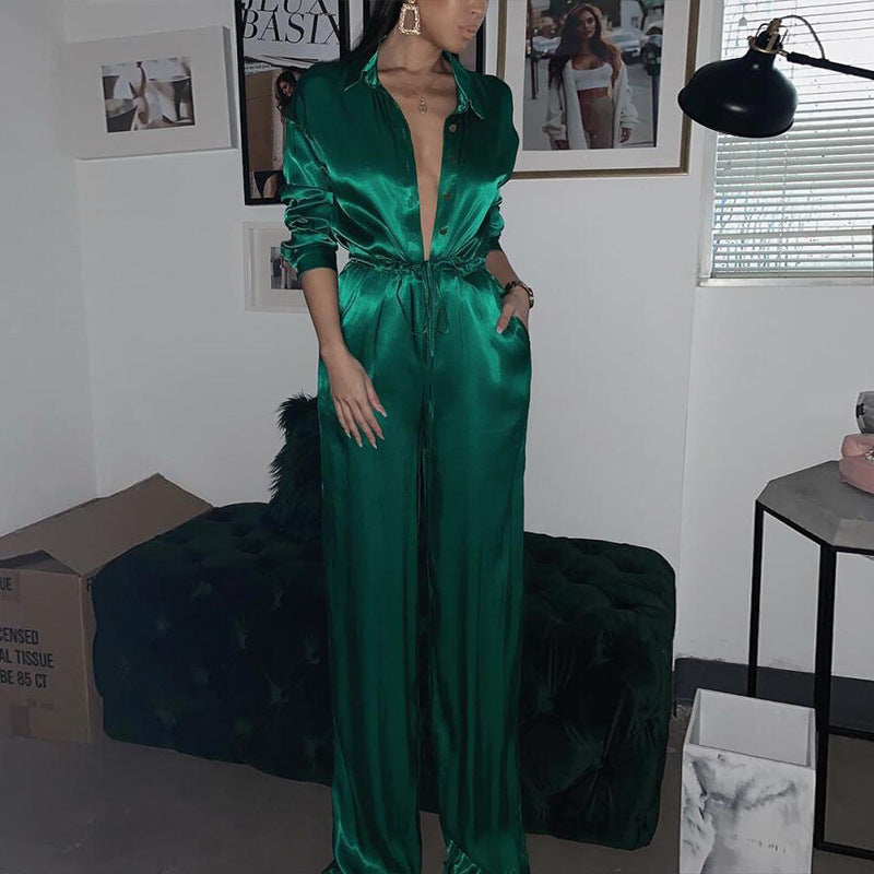 Satin Deep V Jumpsuit