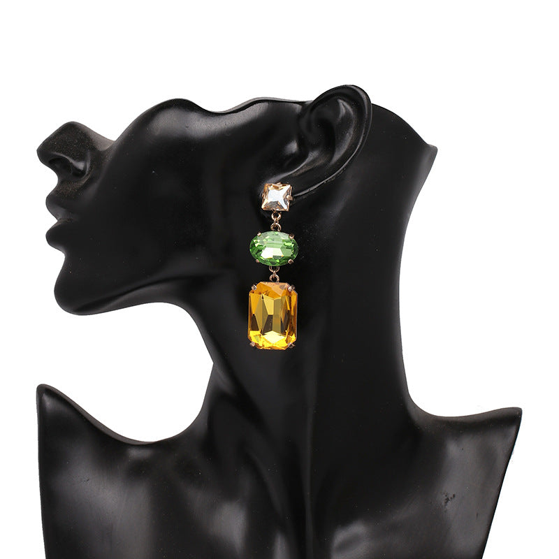 Glass Inlay Personality Earrings Women's Fashion