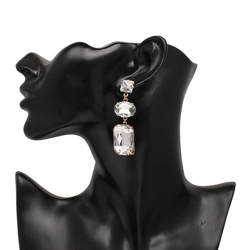 Glass Inlay Personality Earrings Women's Fashion