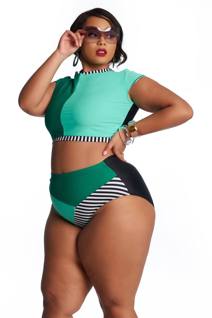 Two-Piece Short Sleeve Swimsuit