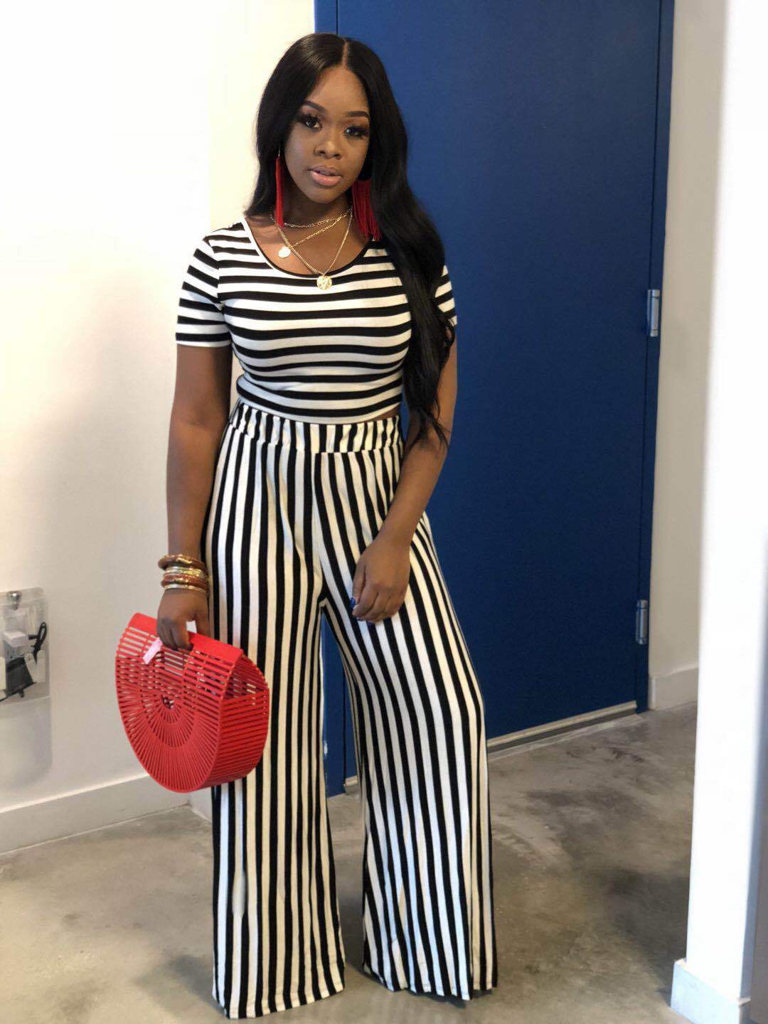 Casual Striped Two-Piece Set