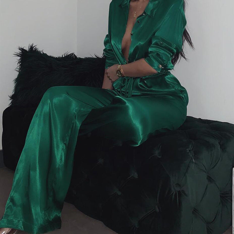 Satin Deep V Jumpsuit