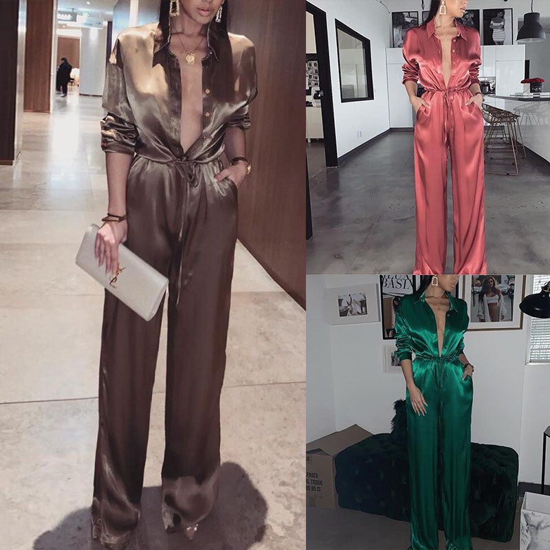 Satin Deep V Jumpsuit