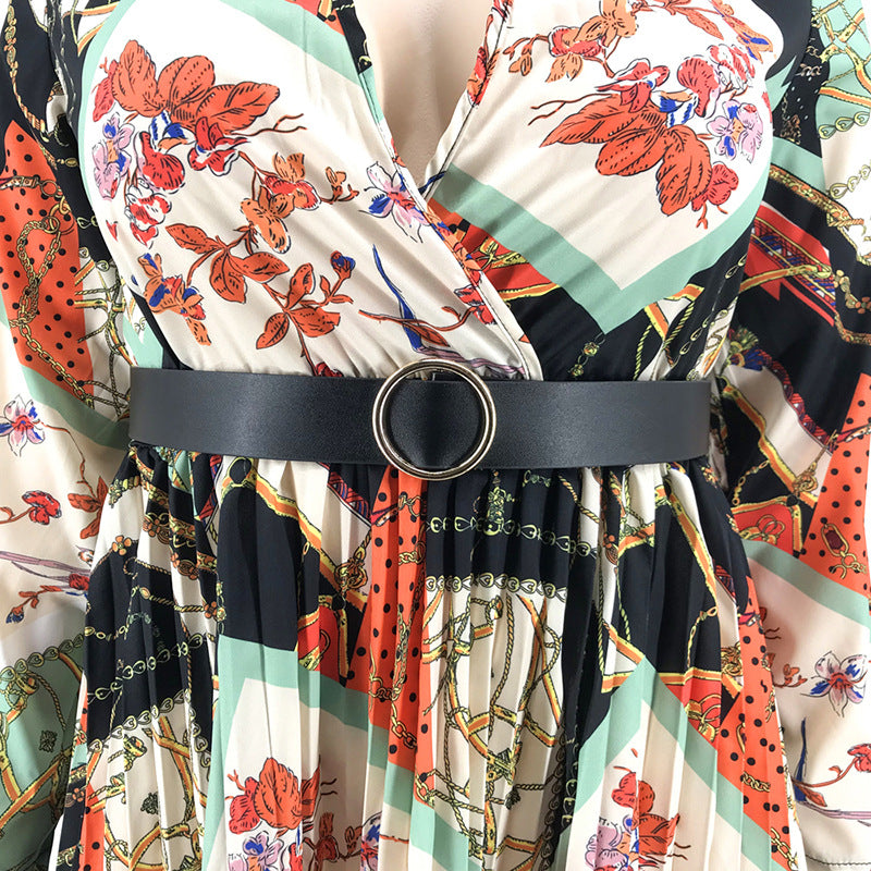 V-Neck Pleated Dress