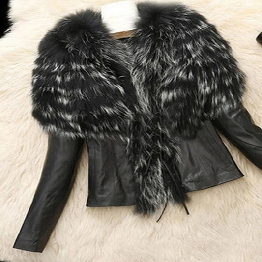 Leather Jacket With Faux Fur Collar