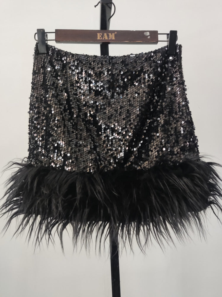 Sequin Feather Mini Skirt