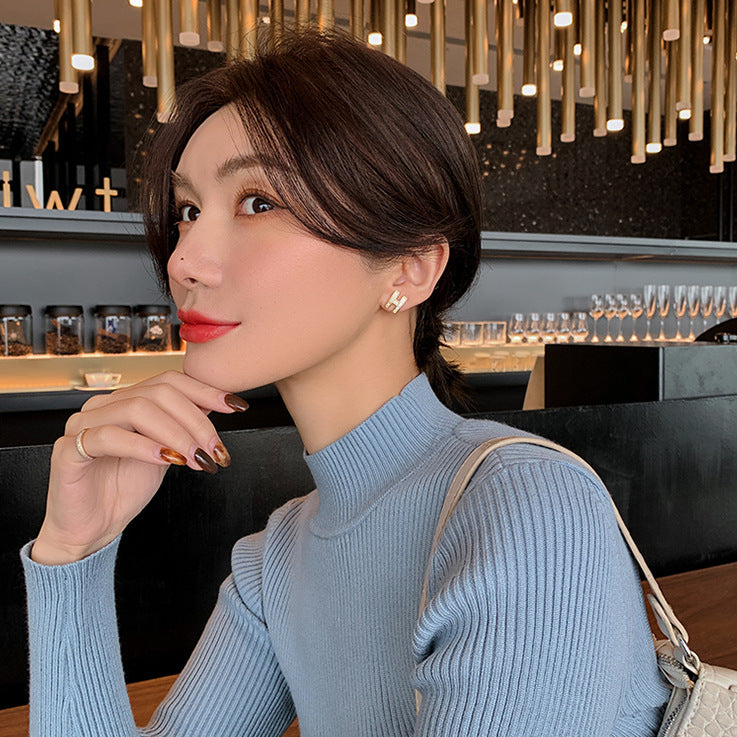 Diamond H Letter Earrings