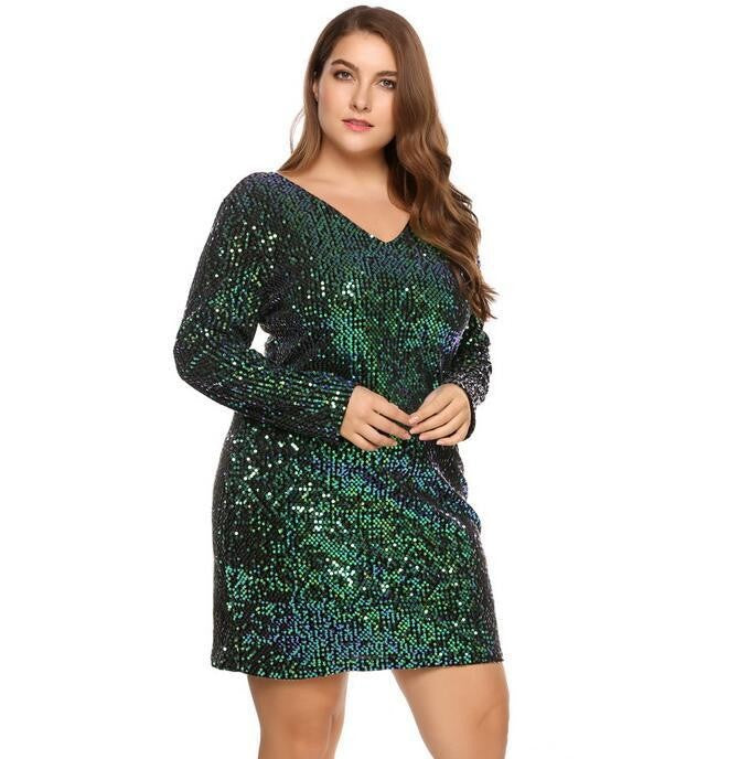V-Neck Sequined Dress