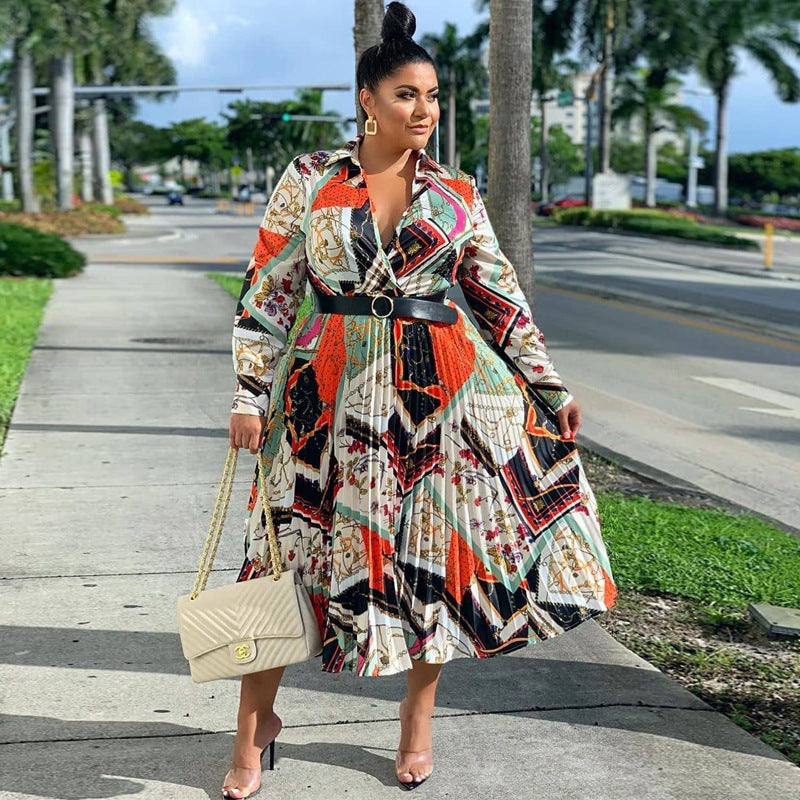 V-Neck Pleated Dress