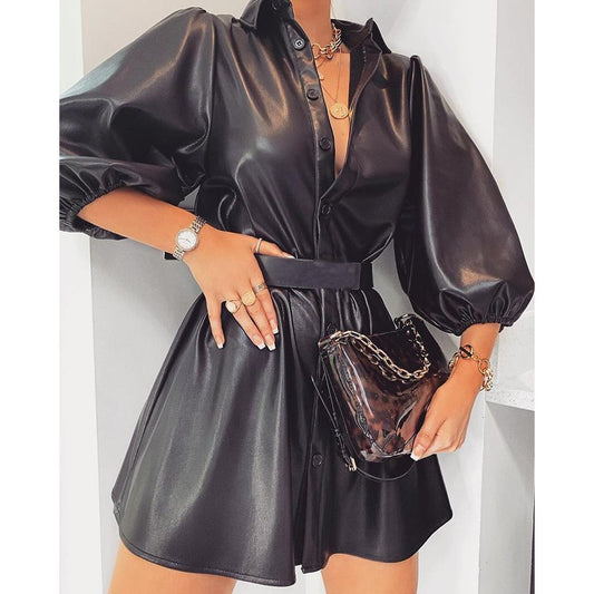 Short Sleeve Leather Dress