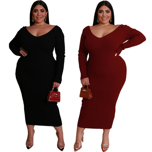 V-Neck Bodycon Maxi Dress
