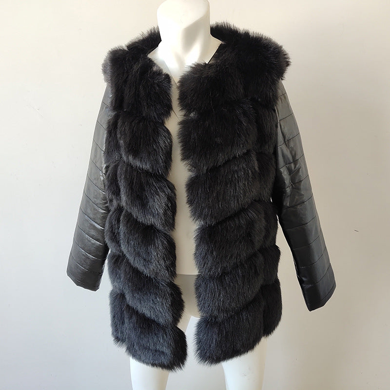 Faux Fur and Leather Coat