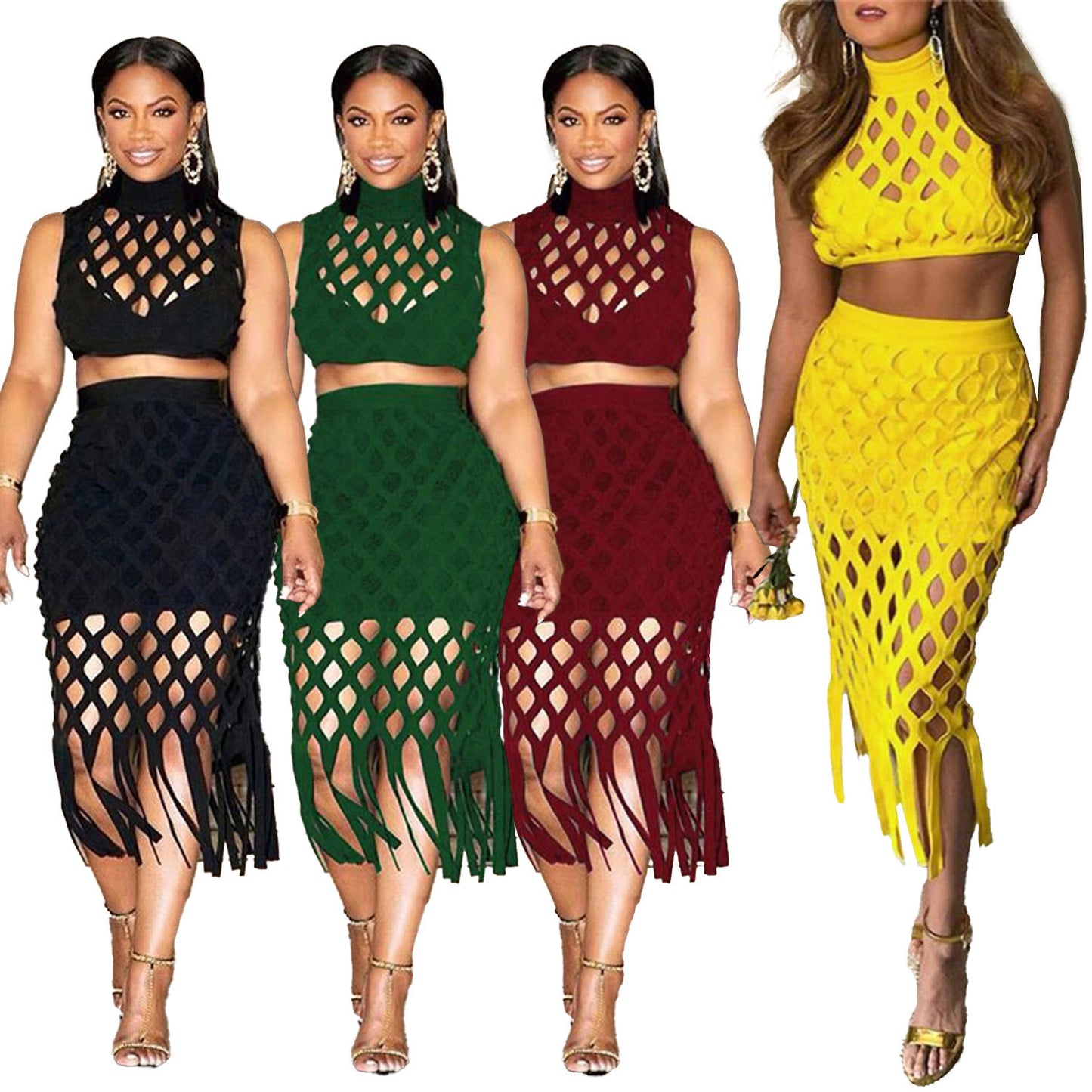 Cut Out Fringed Skirt Set
