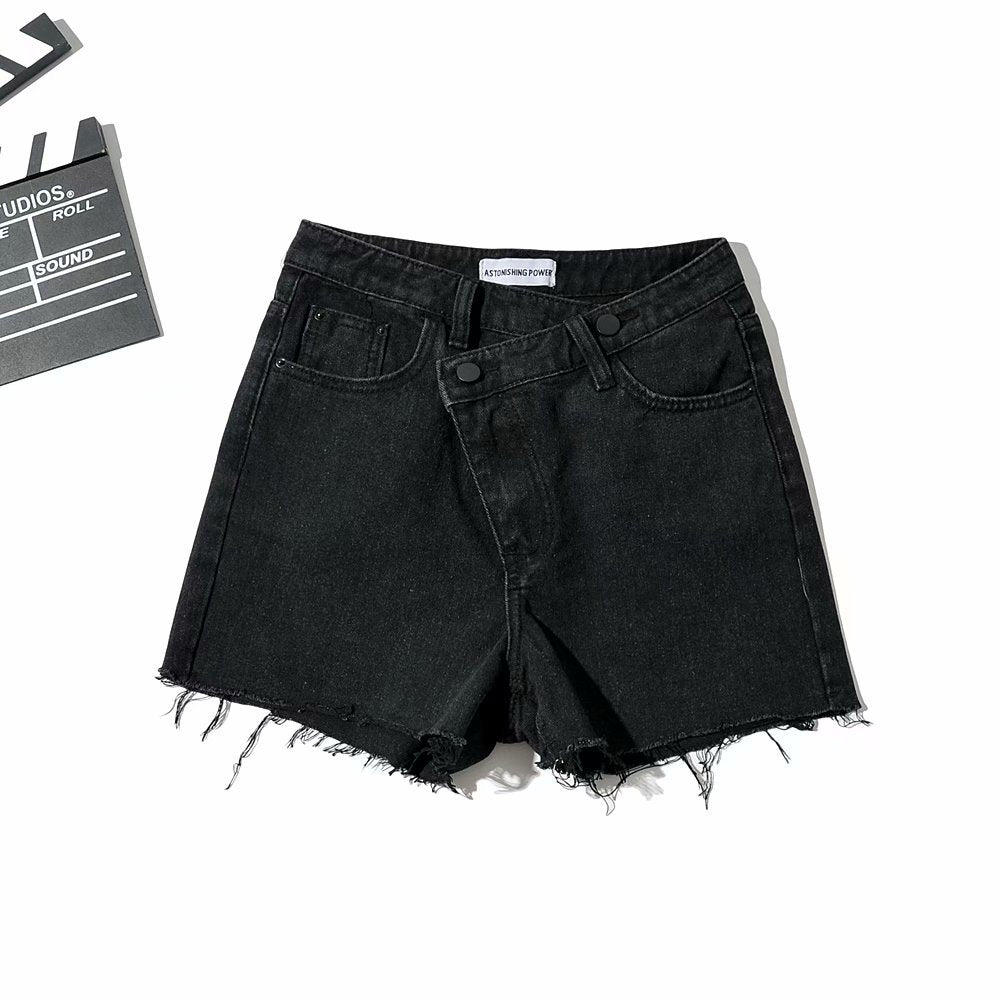 Asymmetrical Waist Denim Shorts