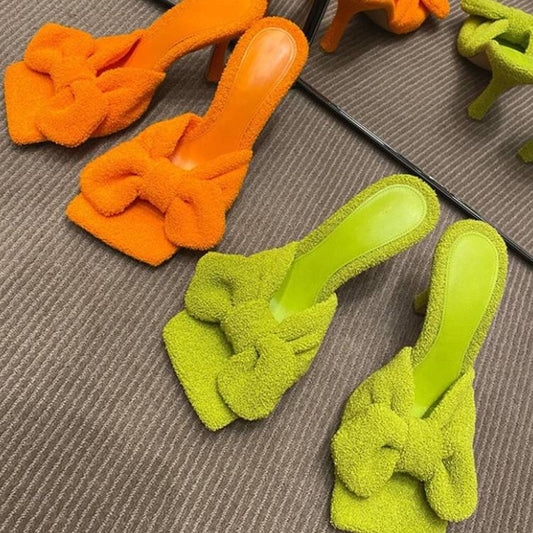 Terrycloth Bow Heels