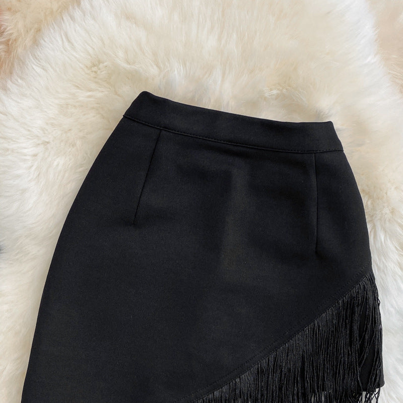 High Waist Tassel Mini Skirt