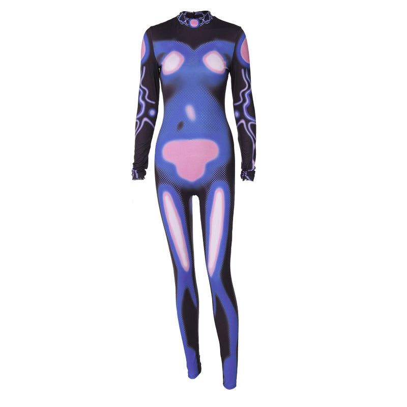 Long-Sleeved Body Print Jumpsuit