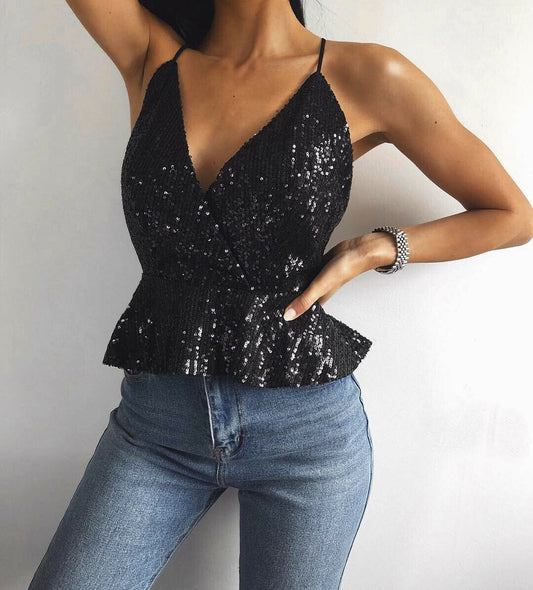 Sequined Peplum Top