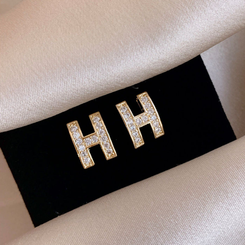 Diamond H Letter Earrings