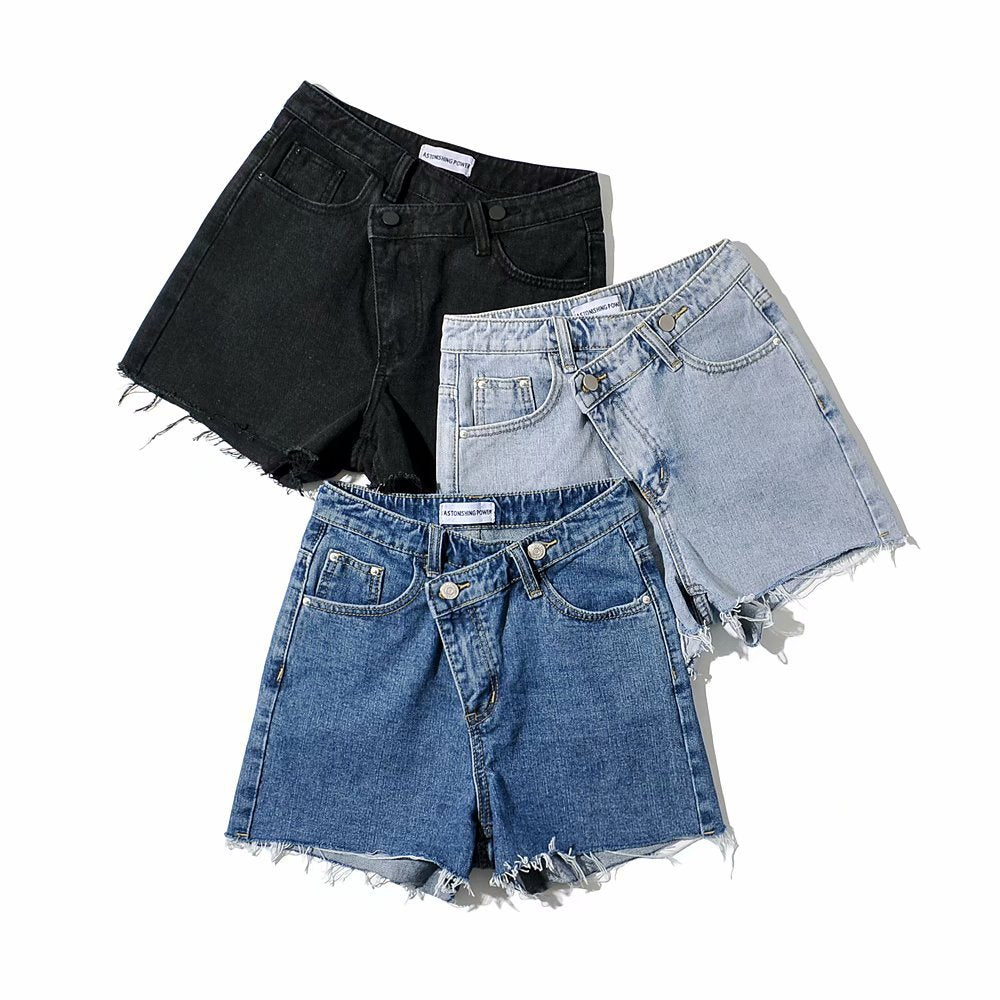 Asymmetrical Waist Denim Shorts