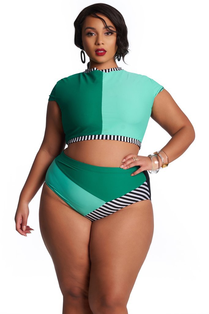 Two-Piece Short Sleeve Swimsuit