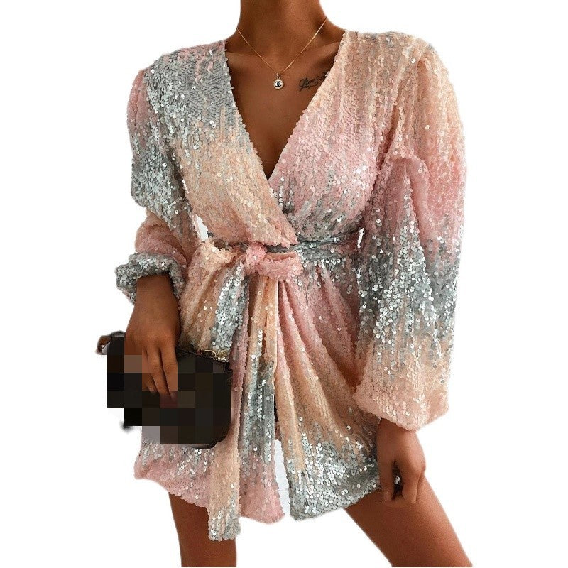 Sequin Wrap Mini Dress