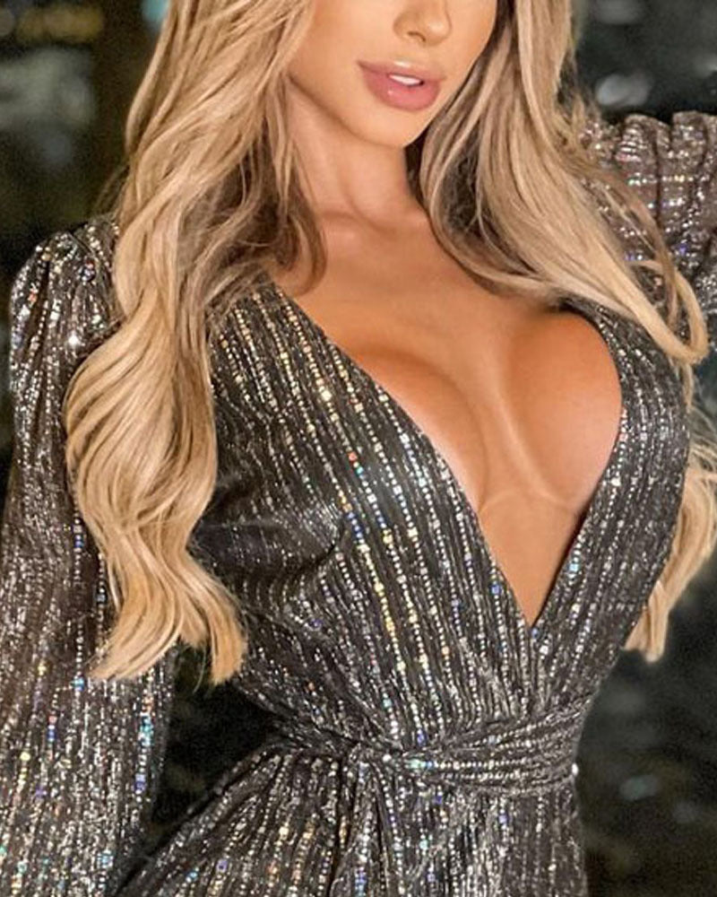 Sequined Wrap Mini Dress