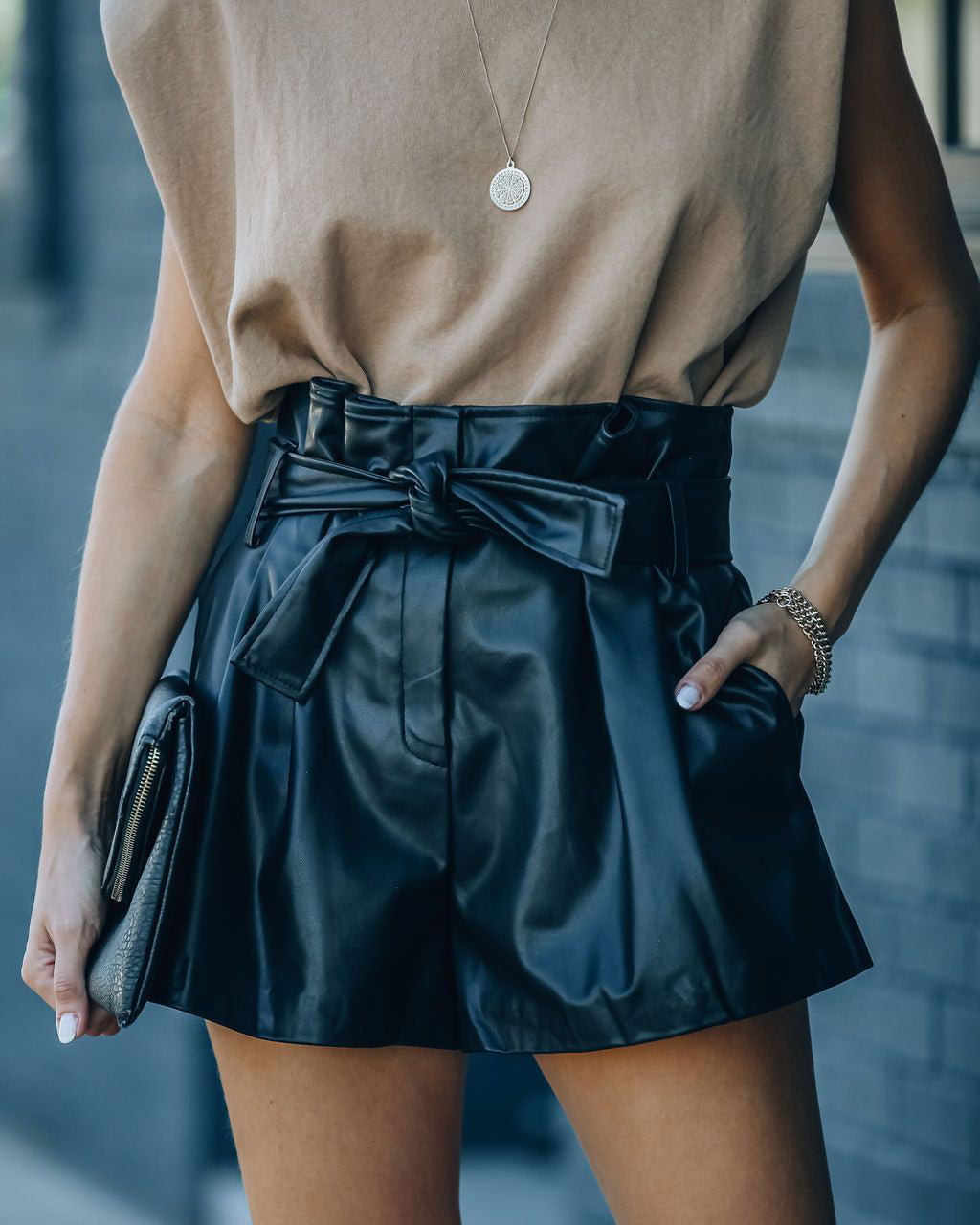Belted Leather Shorts