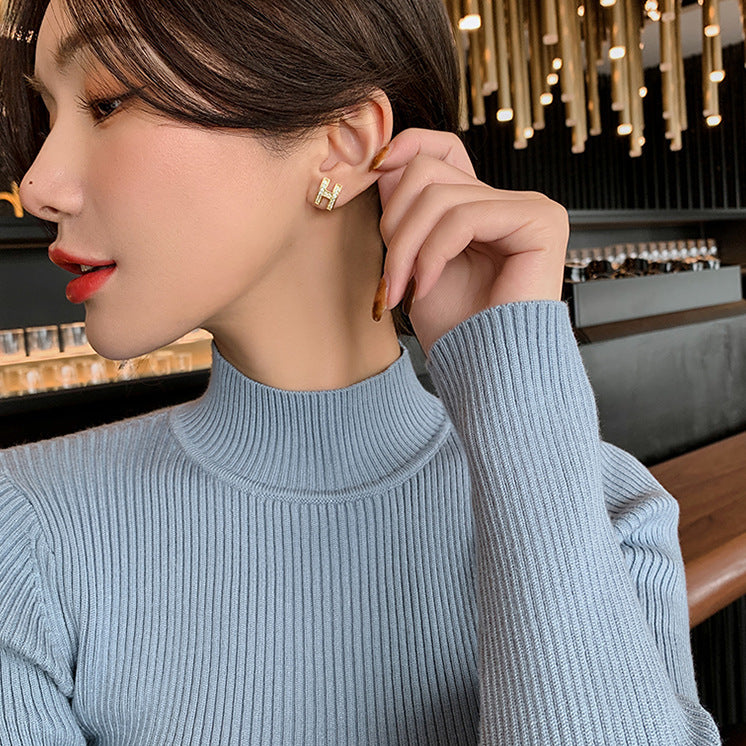 Diamond H Letter Earrings