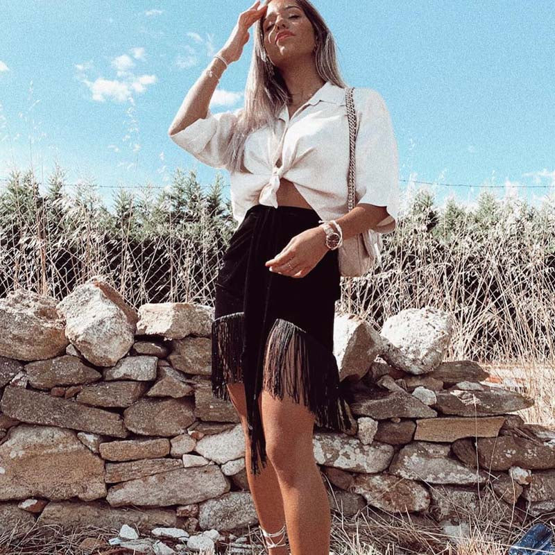 Velvet Fringed Skirt