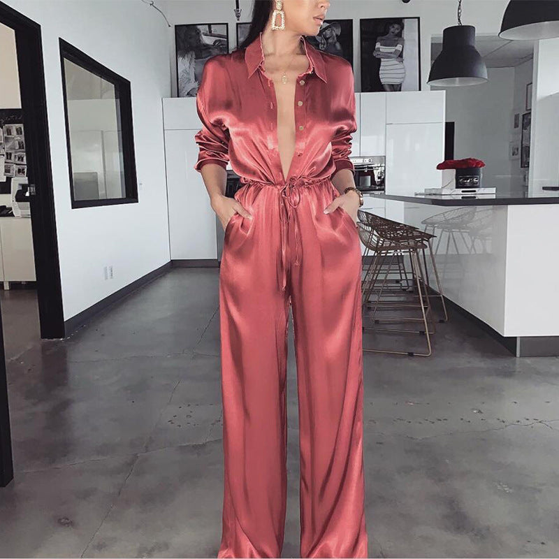 Satin Deep V Jumpsuit
