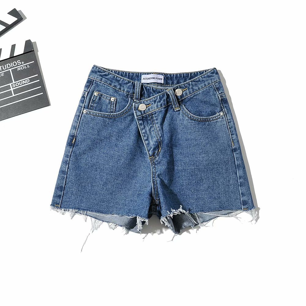 Asymmetrical Waist Denim Shorts