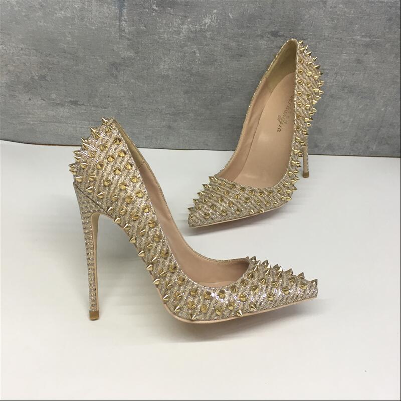 Golden Spiked Heels