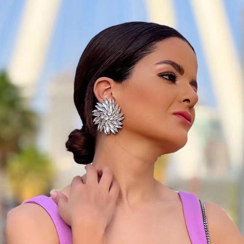 Rhinestone Flowers Earrings