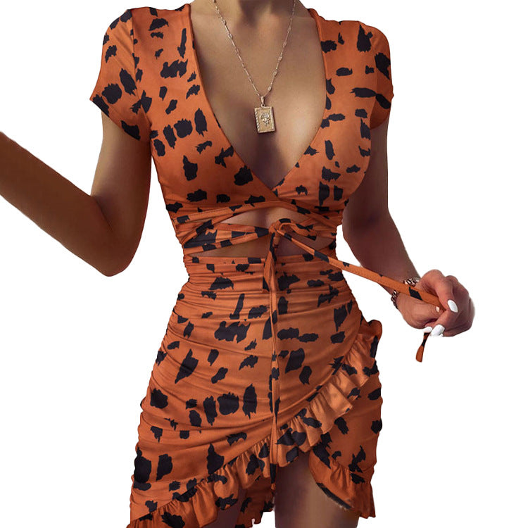 V-Neck Lace Up Dress