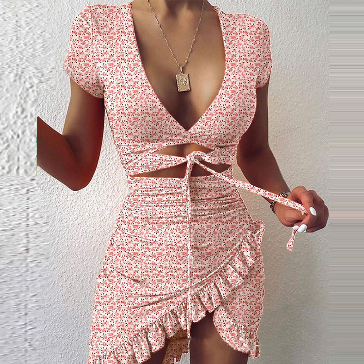 V-Neck Lace Up Dress