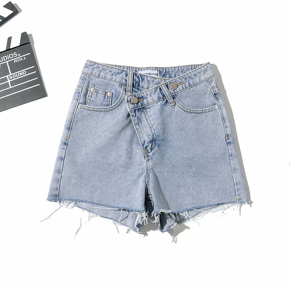 Asymmetrical Waist Denim Shorts