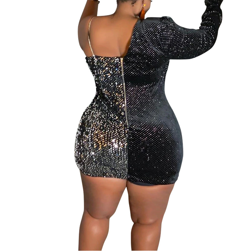 One Sleeve Sparkly Dress
